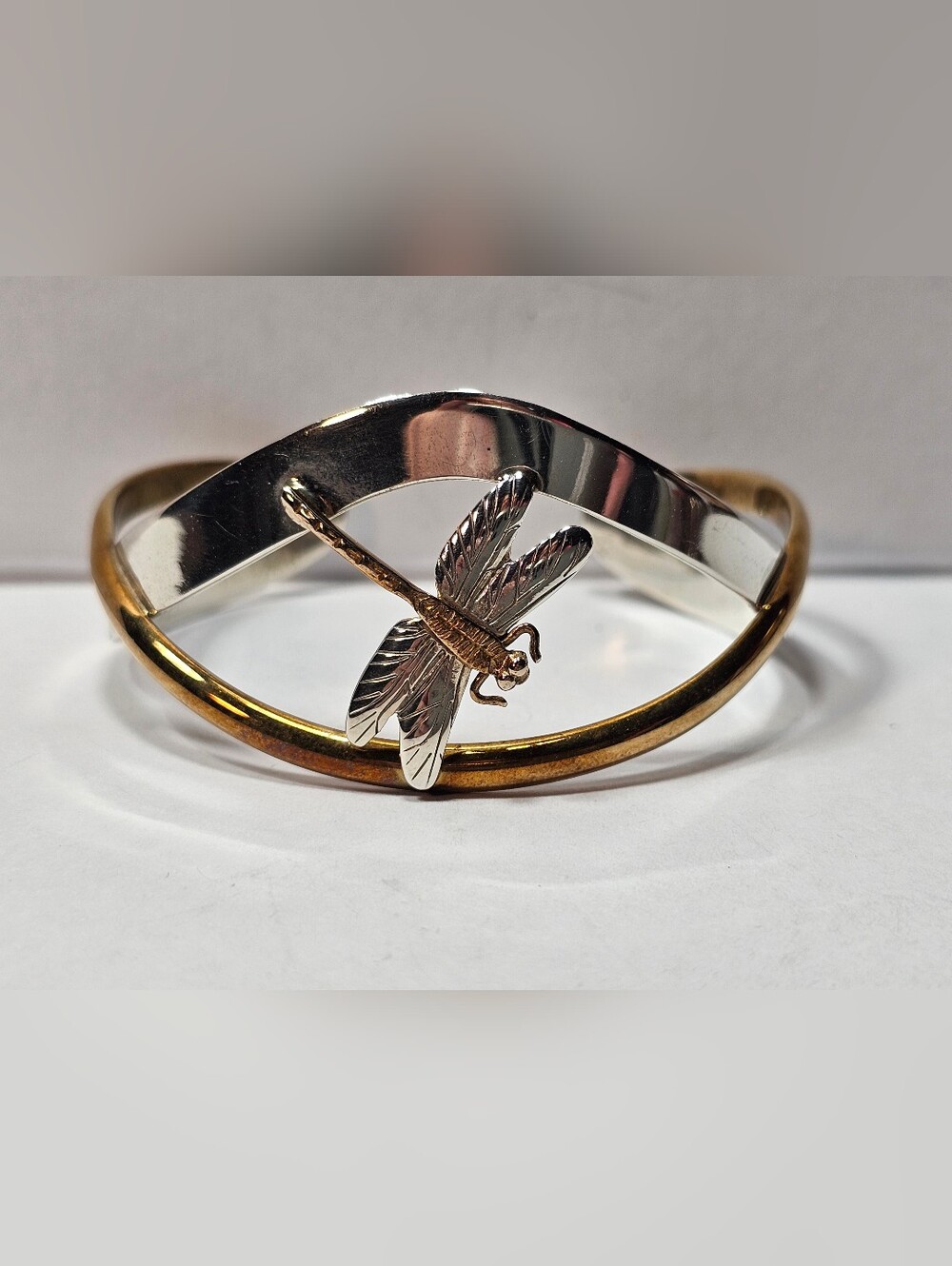Artisan Sterling and brass Dragonfly Cuff By Courtney